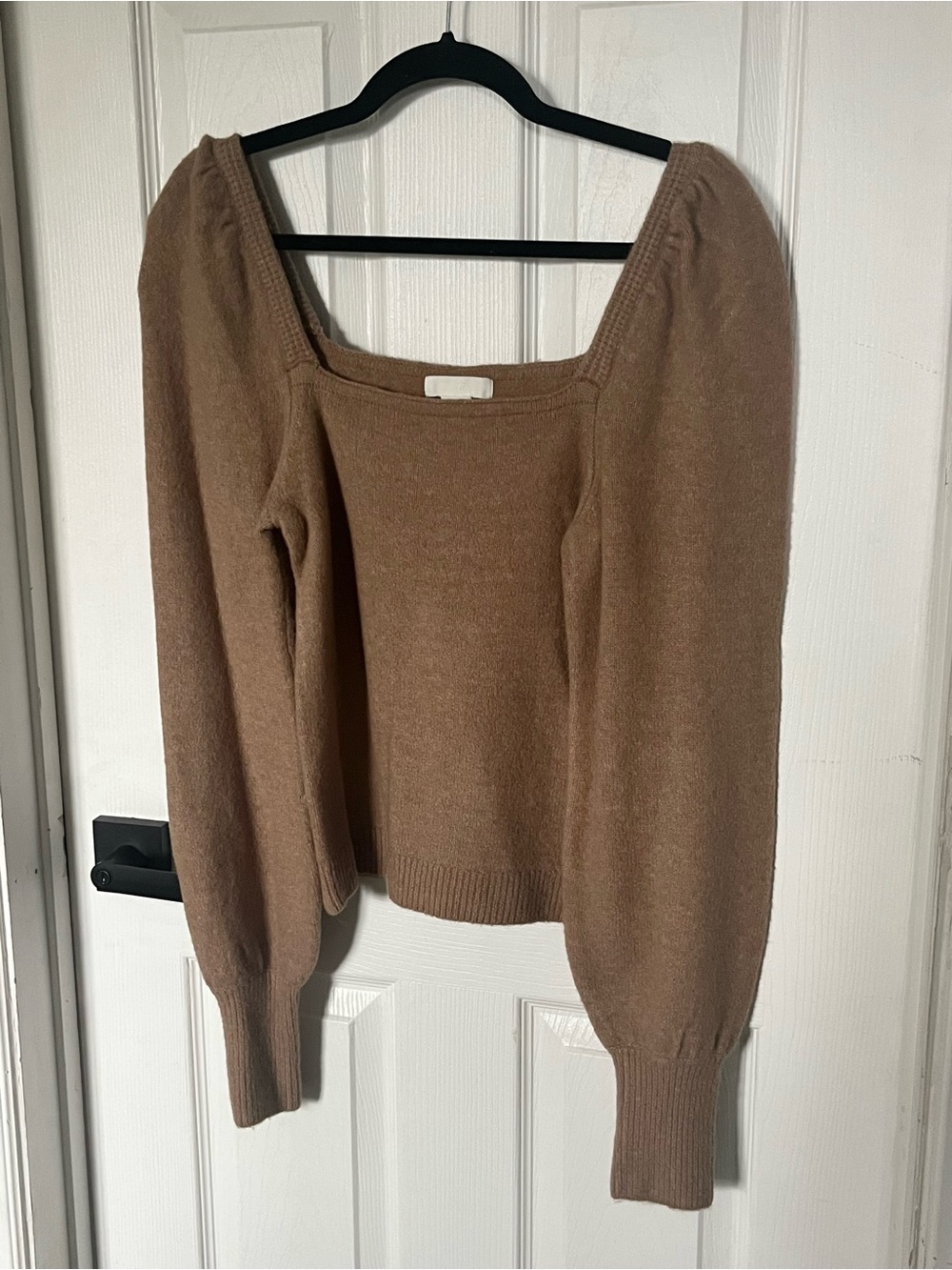 H&M Camel Square Neck Puff Sleeve Knit Sweater - XS